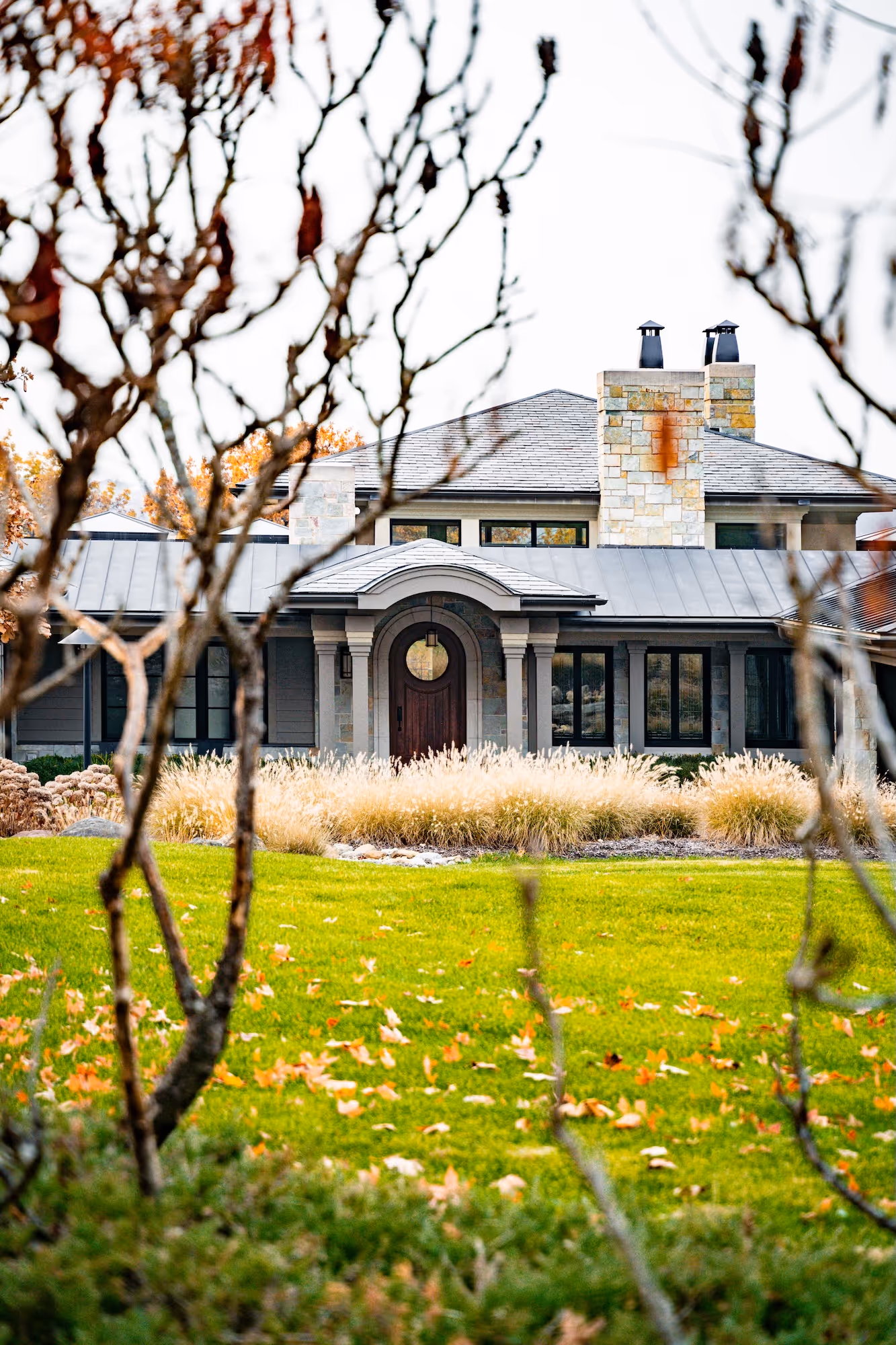 fancy house through trees